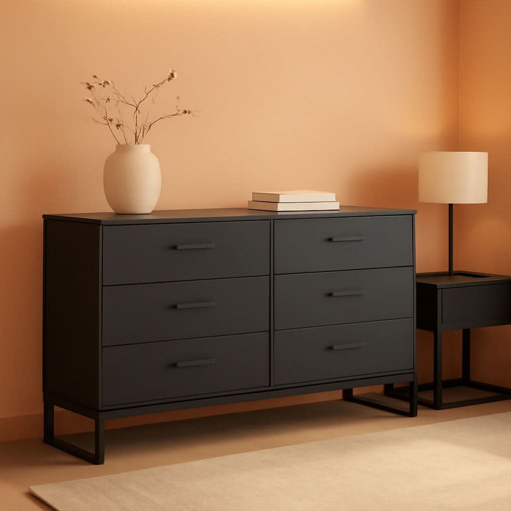 Socalle Modern 6-Drawer Dresser Black With Safety Stop