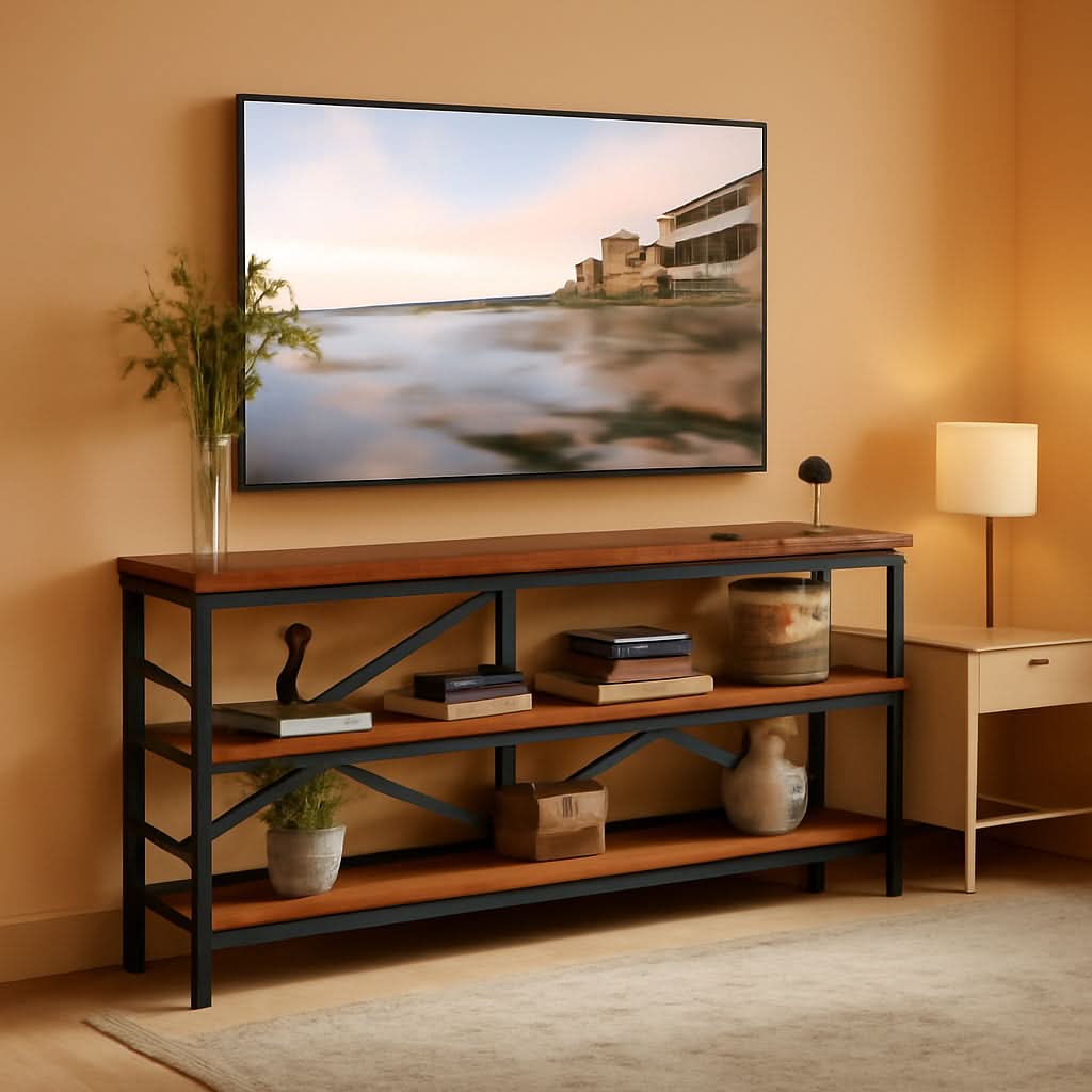 Sofa Table 70.8 Inch Long 3 Tier Open Storage Brown
