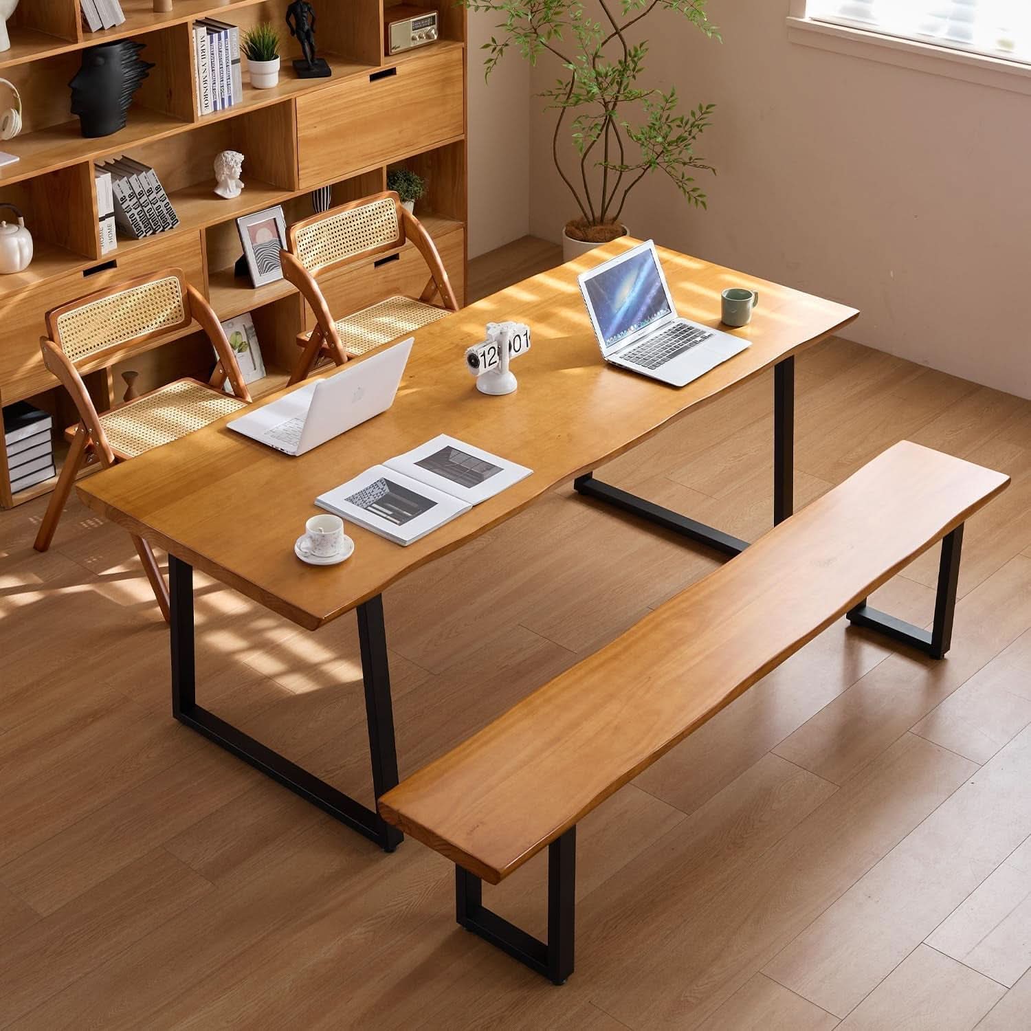 Solid Wood Administrative Desk 78In Dark Yellow Rustic Office Desk