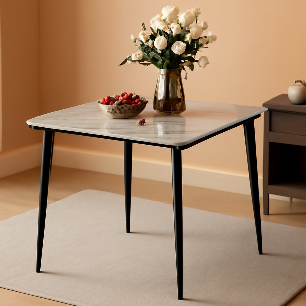 Square Sintered Stone Dining Table 31.5x31.5 Inch Modern Metal Base