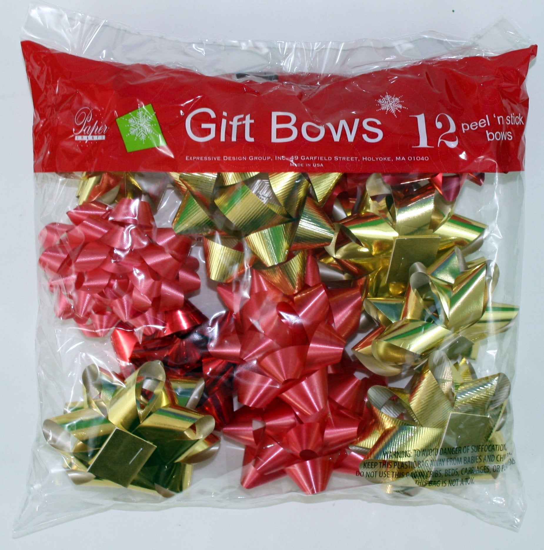 Stick on Bows - 12 Assorted Medium Size - Red/Green