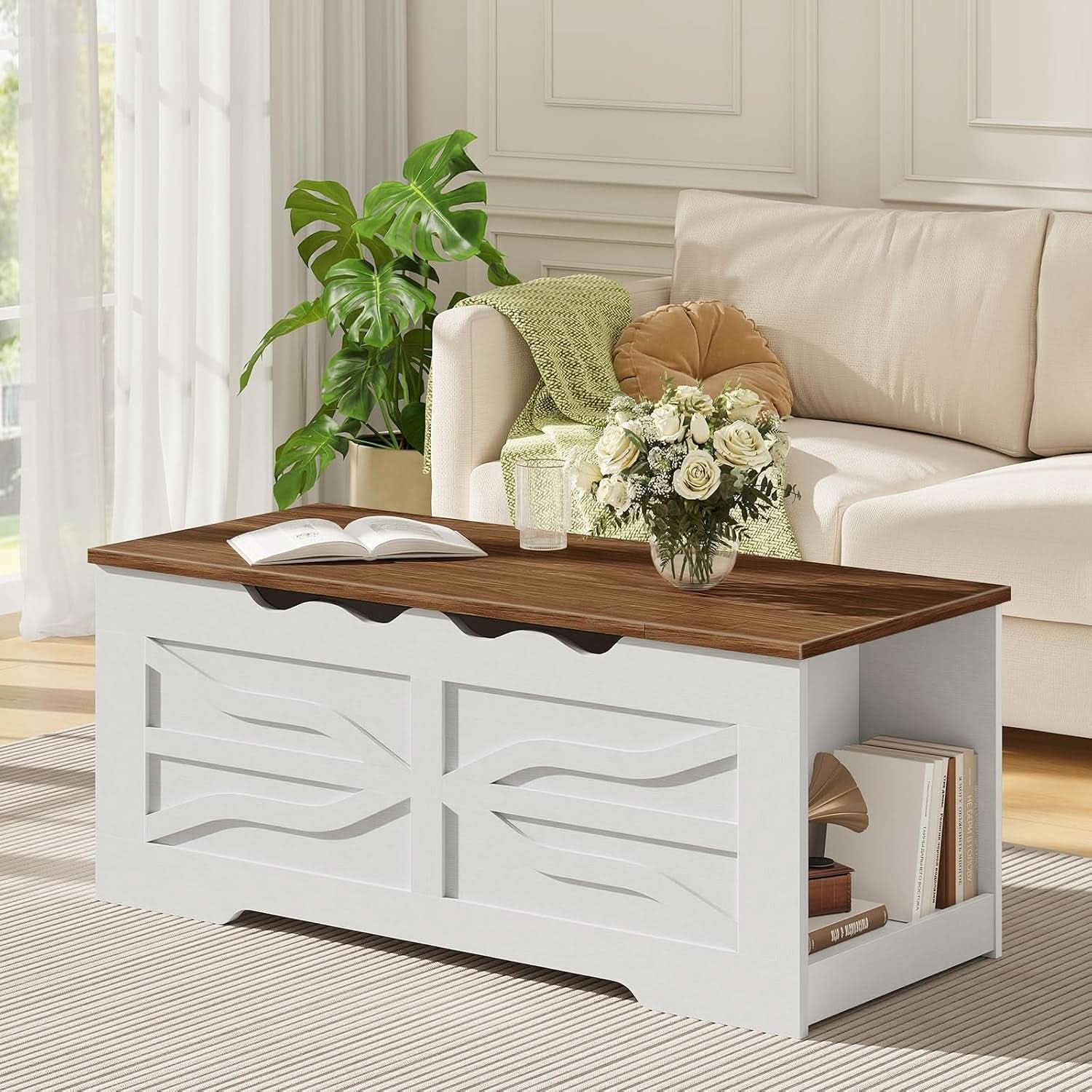 StorageBench 47.2In WhiteWalnut SafetyHinges EntrywayLivingRoom