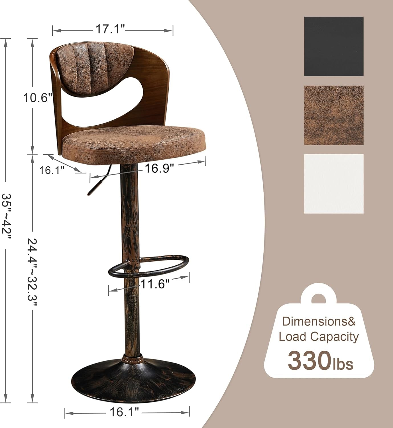 Stylish Set of Four Adjustable Height Swivel Barstools