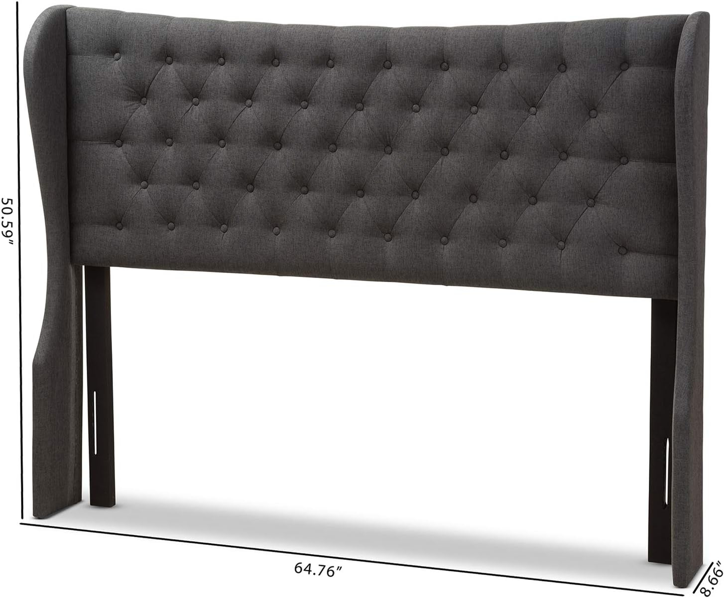 Stylish Winged Panel Headboard in Dark Gray Fabric