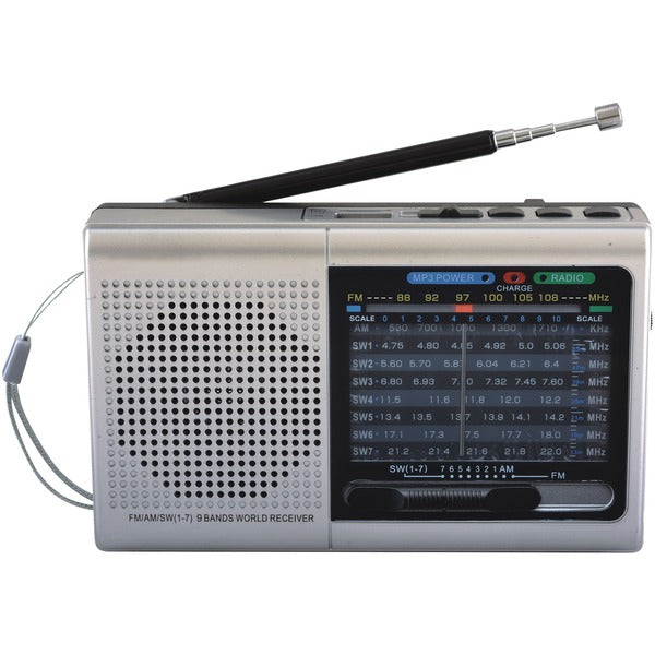 Supersonic SC-1080BT- SLV 9-Band Rechargeable Radio with Bluetooth and
