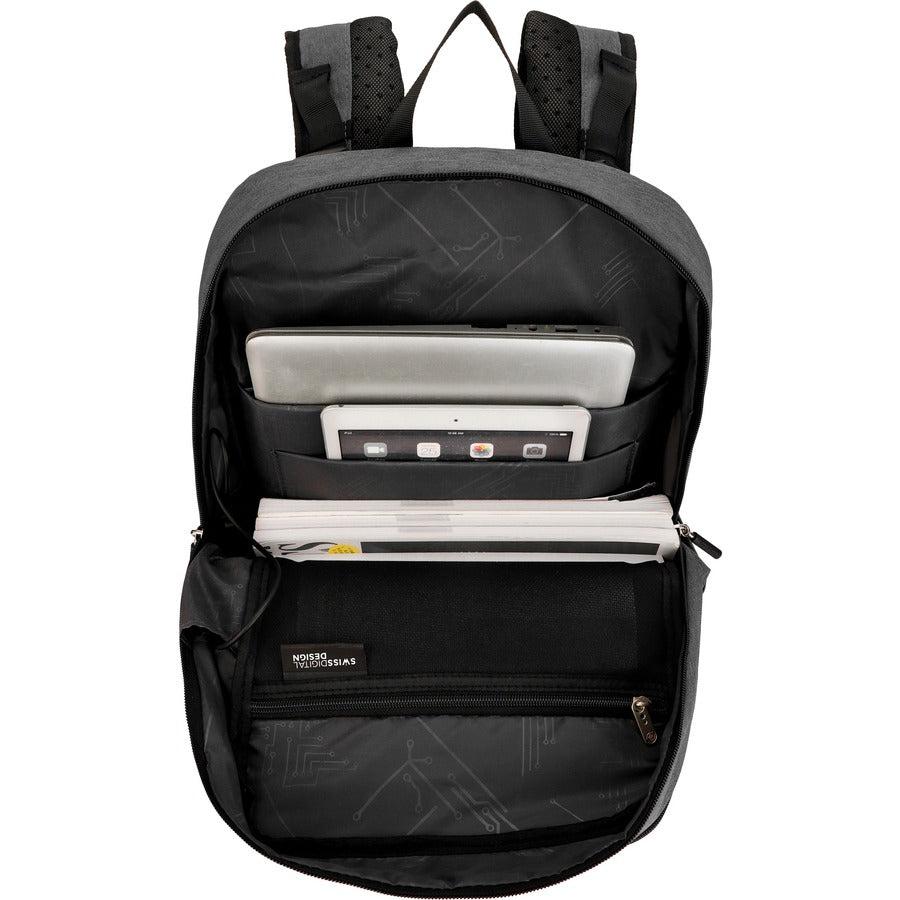 Swissdigital Design EMPERE TM SD712M-B Carrying Case (Backpack) for 15.6" to 16" Amazon, Apple iPhone iPad Notebook, MacBook, Chromebook - Black/Gray