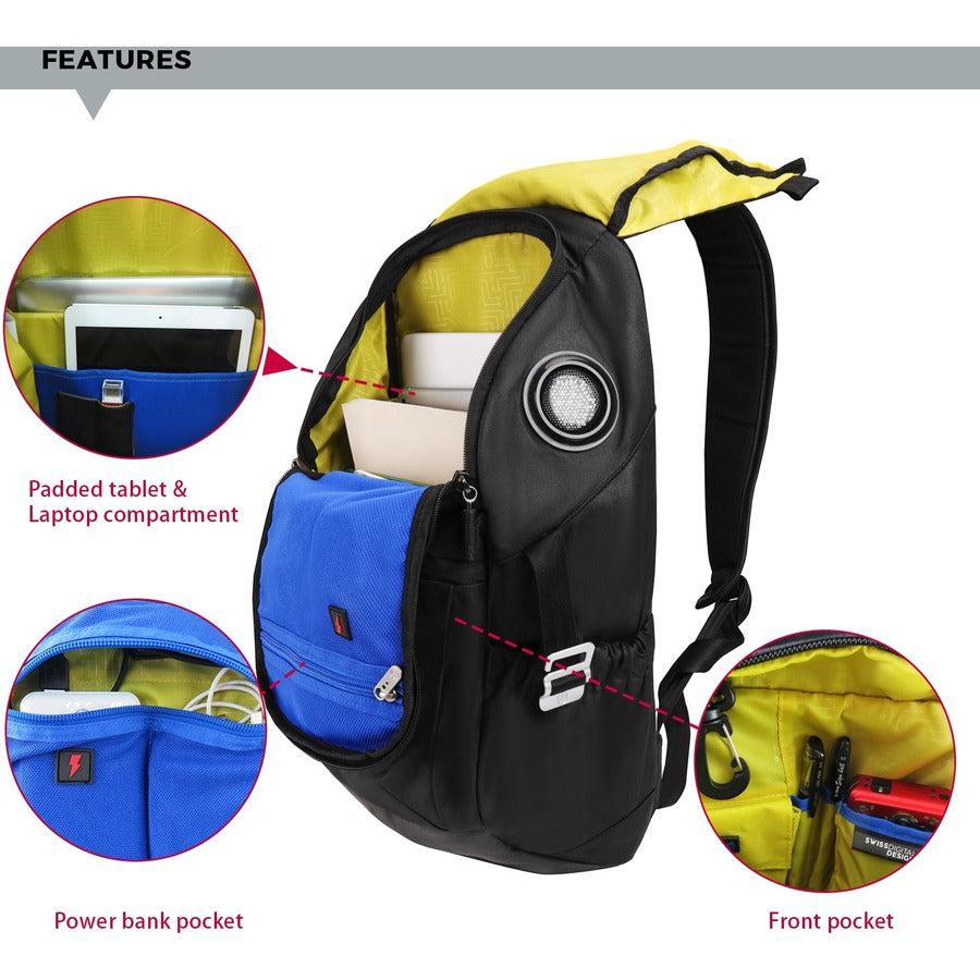 Swissdigital Design Soundbyte SD-03B Carrying Case (Backpack) for 13.5" to 14" iPad Notebook, MacBook Pro - Black