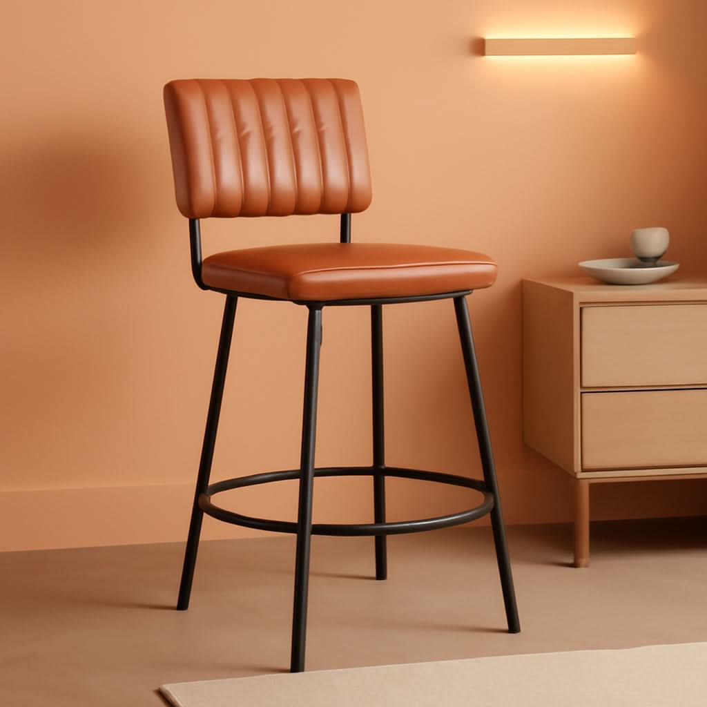 Swivel 26 Inch Counter Stool With Back Faux Leather Cognac