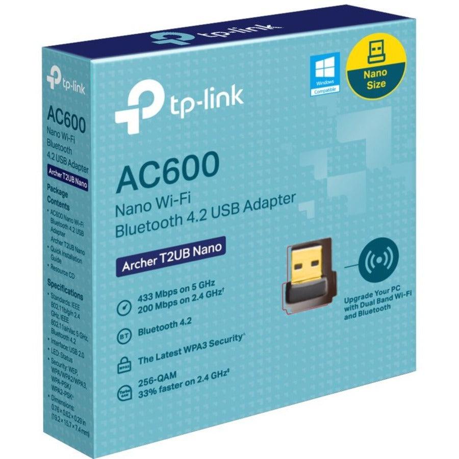 TP-Link Archer T2UB Nano IEEE 802.11ac Bluetooth 4.2 Dual Band Wi-Fi/Bluetooth Combo Adapter for Desktop Computer/Notebook/Headset/Gaming Controller/Mouse/Keyboard/Printer/Smartphone/Tablet/Wireless Router