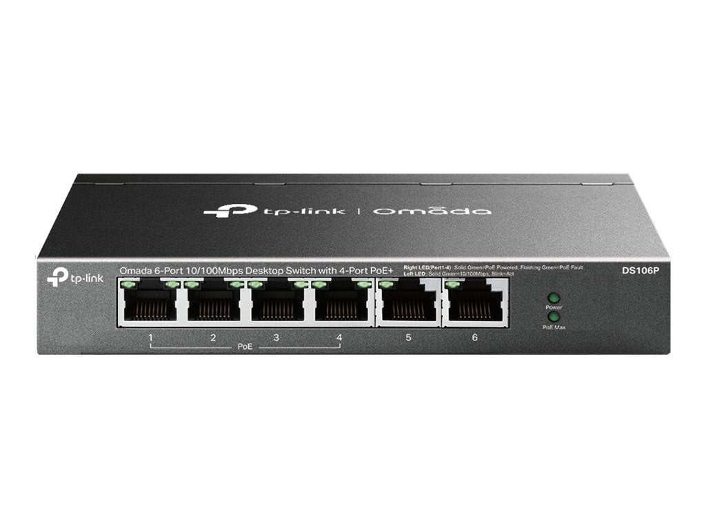 TP-Link Omada DS106P V1.6 - Switch - unmanaged - 4 x 10/100 (PoE+) + 2 x 10/100 - desktop - PoE+ (67 W)