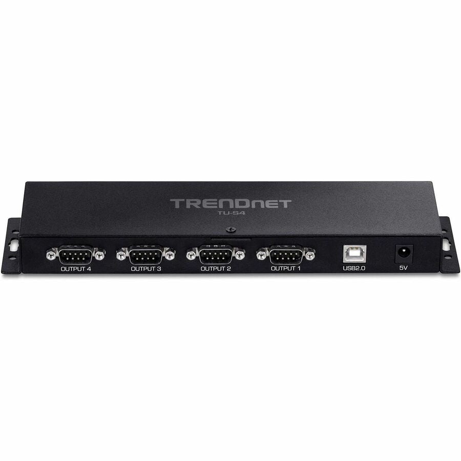 TRENDnet TU-S4 4-Port USB to Serial RS232 Hub Black - USB 2.0 Type A - PC Mac - 4 x Number