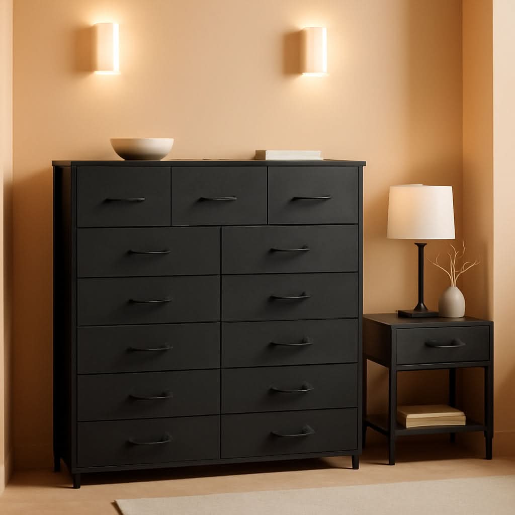 Tall Dresser With 13 Drawers Charcoal Black Fabric Bins