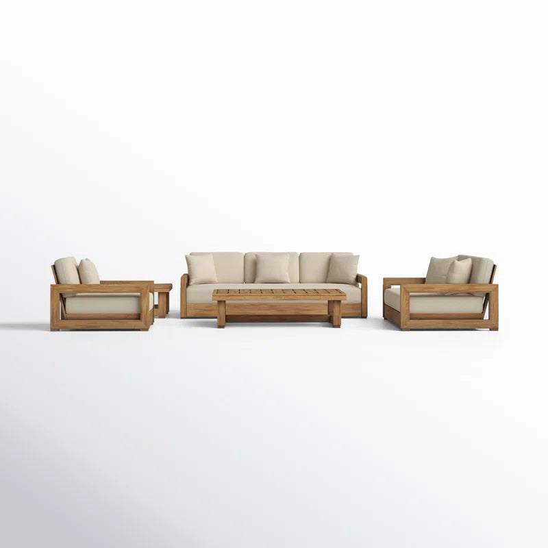 Teak Outdoor Seating Set With Cushions 5 Piece Weatherproof Patio Group