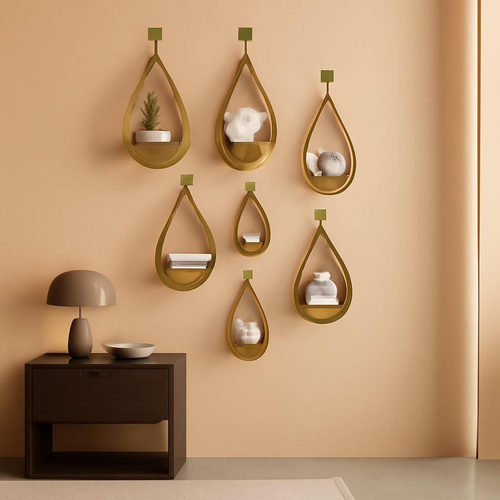 Tear Drop Wall Mirror Set Gold For Bedroom Living Room