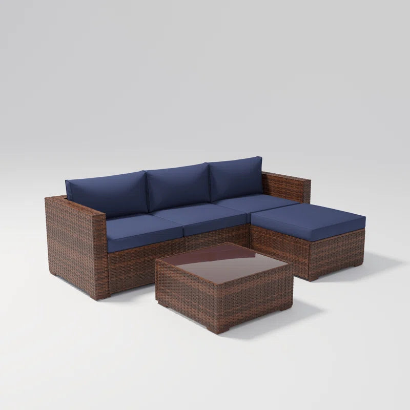 Three Person Modular Wicker Patio Set With Beige Cushions