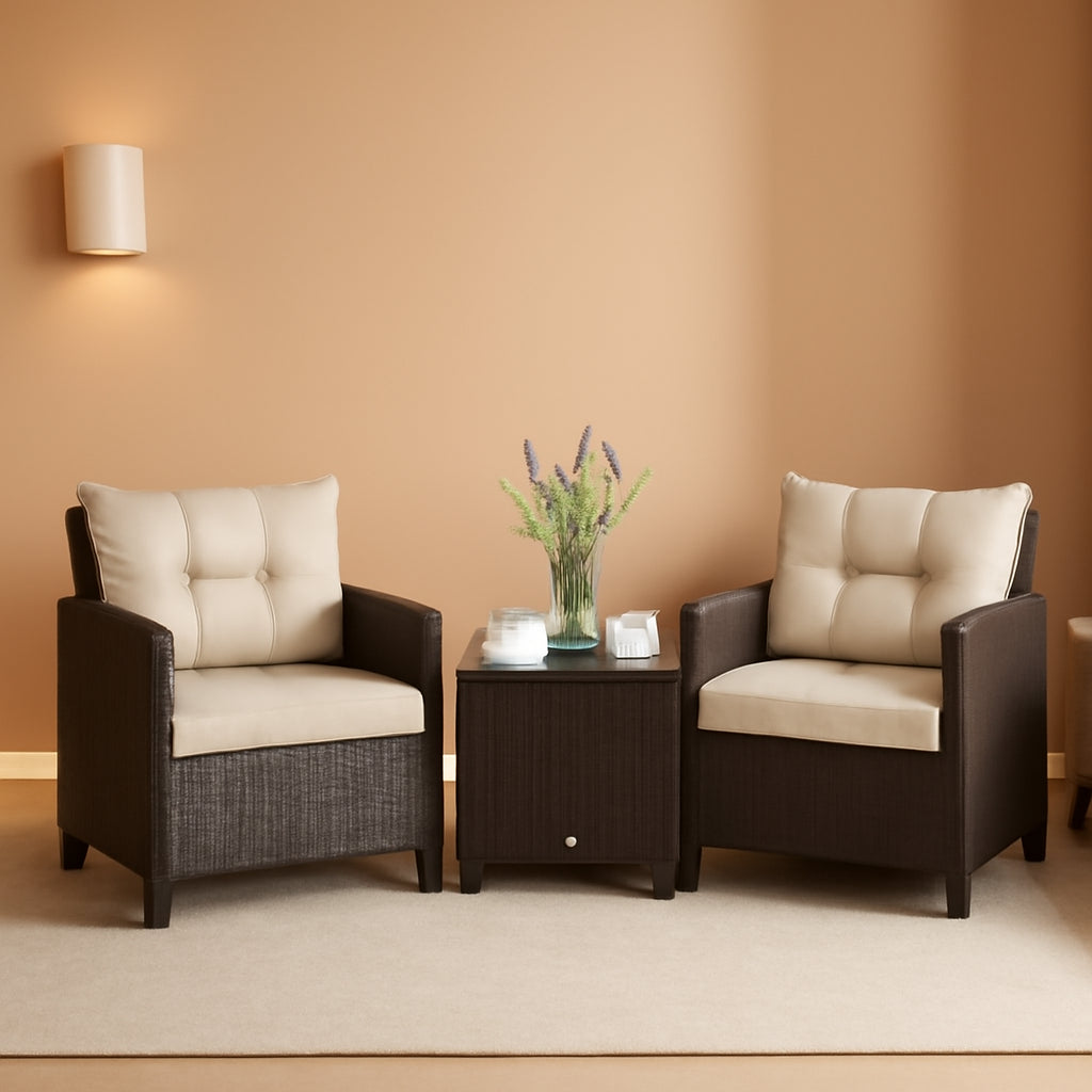 Three Piece Rattan Patio Furniture Set With Washable Cushions For Outdoor Living Space Weather Resistant Steel Frame