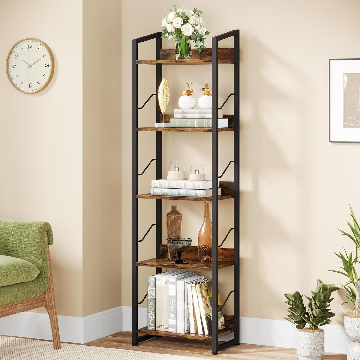 Three Tier Wood Bookshelf With Metal Edge Protection