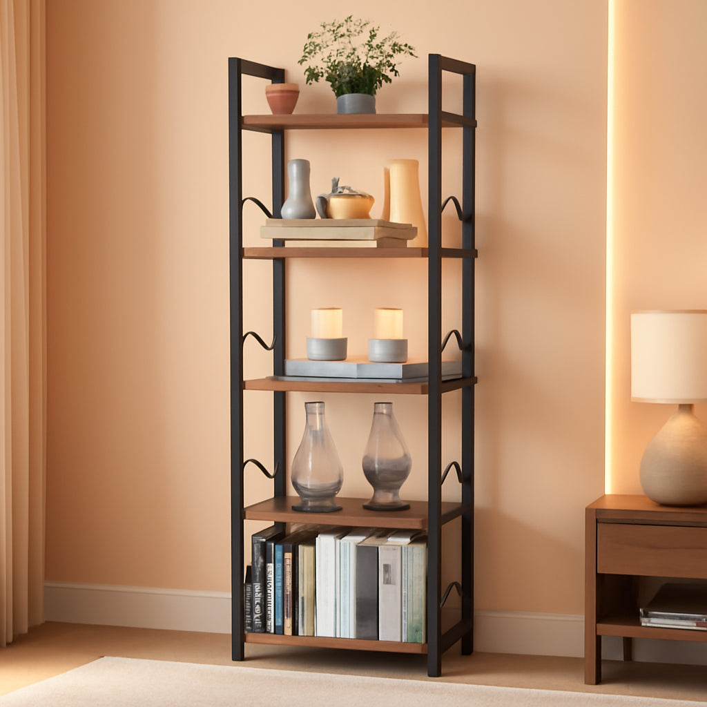 Three Tier Wood Bookshelf With Metal Edge Protection