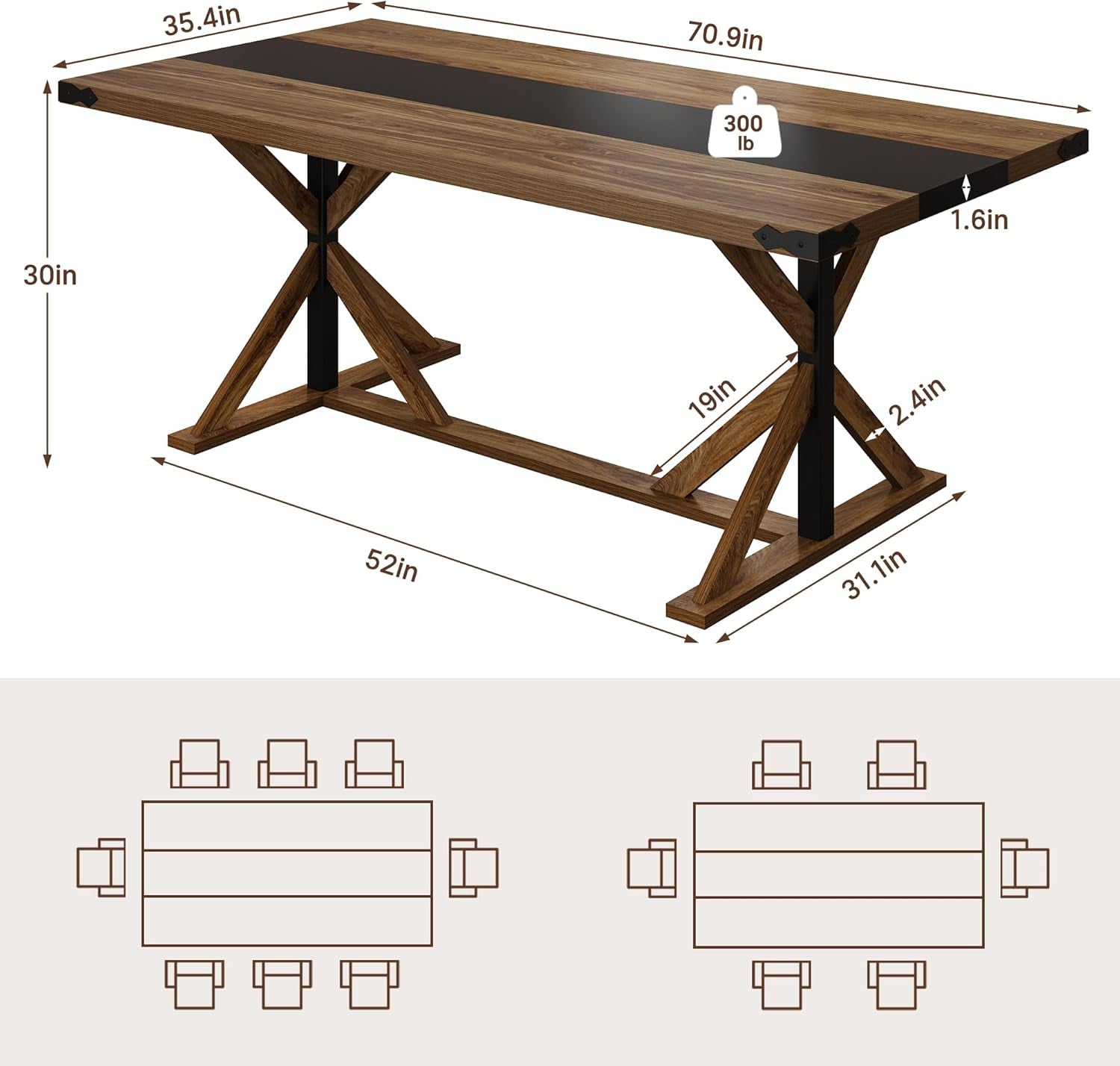 Timbercrafted 71 Inch Dining Table With Waterproof Surface