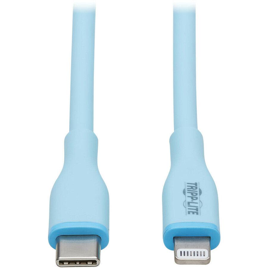 Tripp Lite Safe-IT USB-C to Lightning Sync/Charge Antibacterial Cable, Ultra Flexible, MFi Certified - USB 2.0 (M/M), Light Blue, 6 ft. (1.83 m)