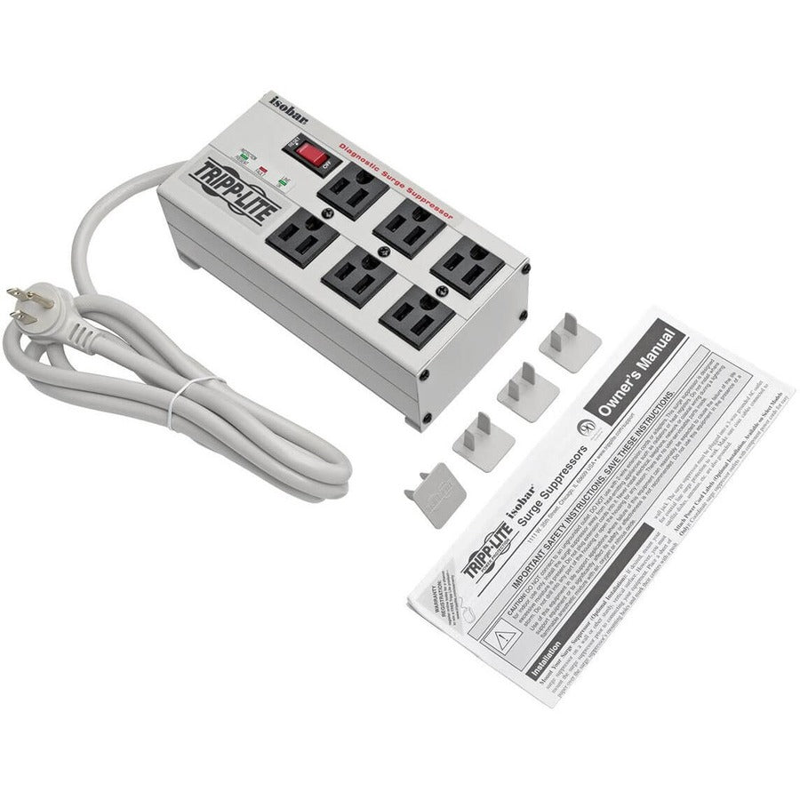 Tripp Lite by Eaton Isobar 6-Outlet Surge Protector, 6 ft. Cord with Right-Angle Plug, 3330 Joules, Diagnostic LEDs, Metal Housing IBAR6-6D