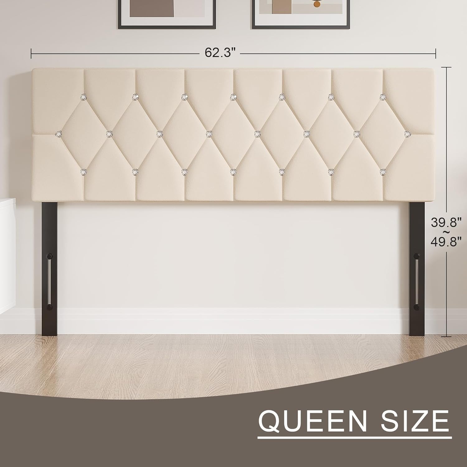 Tufted Upholstered Queen Headboard with Adjustable Height
