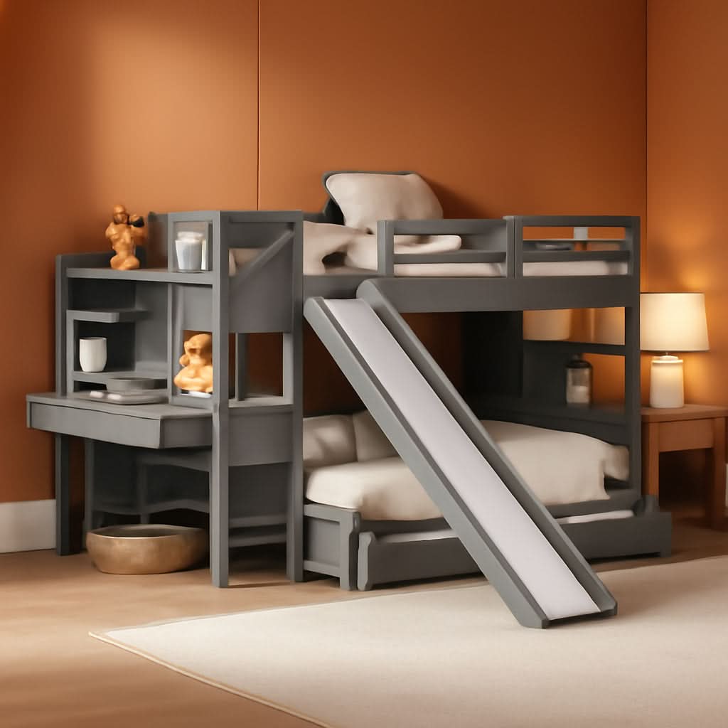 Twin Over Twin Bunk Bed With 4 Drawers Gray For Kids Rooms