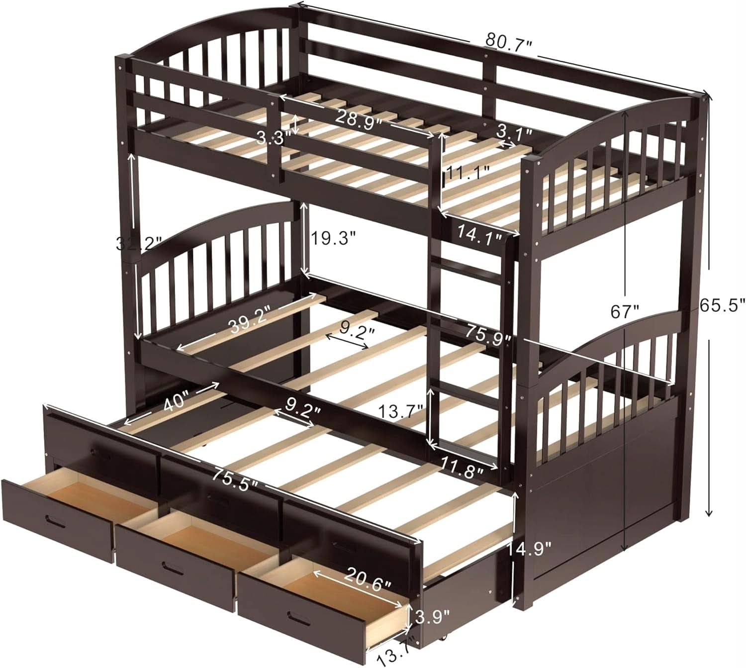 Twin Over Twin Bunk Bed With Trundle Espresso Finish