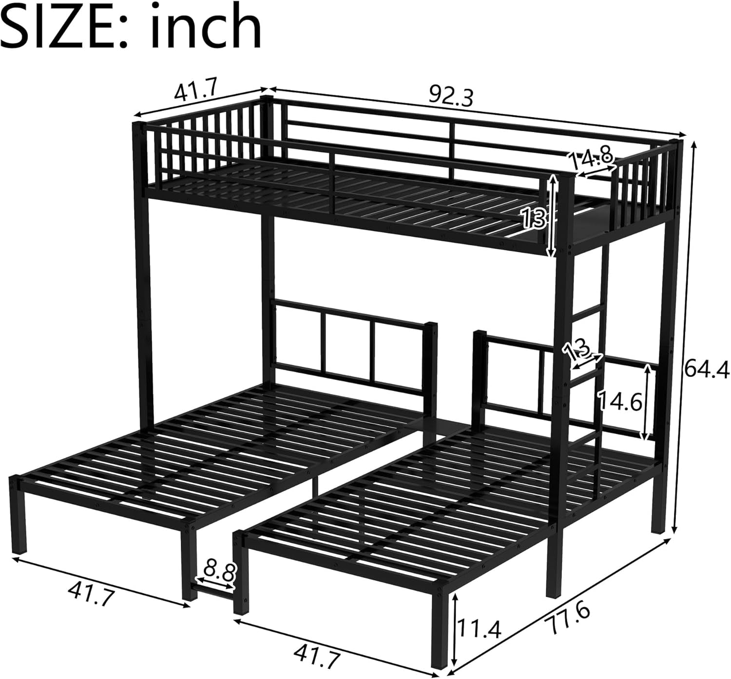 Twin Over Twin Over Twin Bunk Bed For 3 Kids Black
