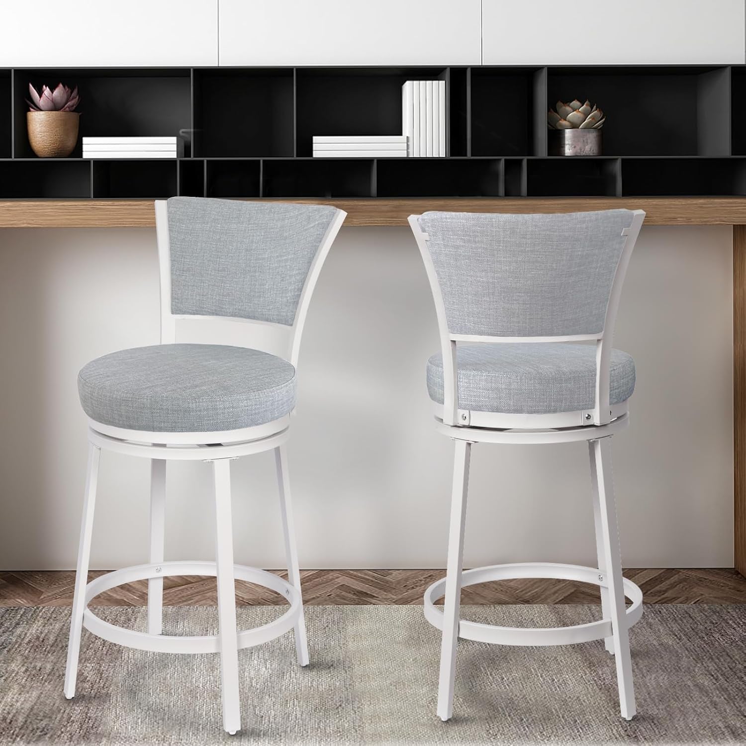 Two 25 Inch Metal Counter Height Bar Stools With Swivel