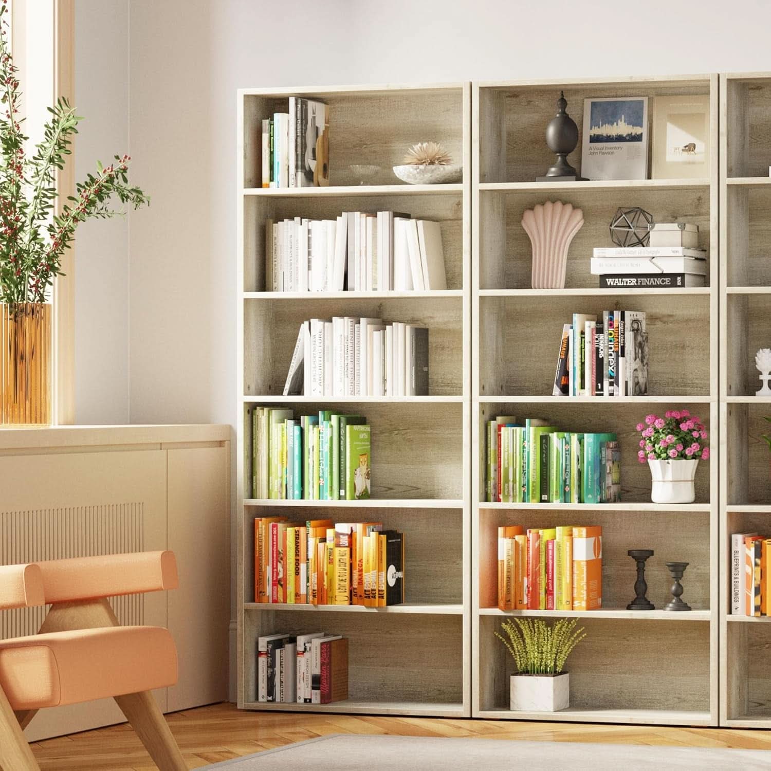 Two Pack 70 Inch Floorstanding Bookcase With Six Tiers
