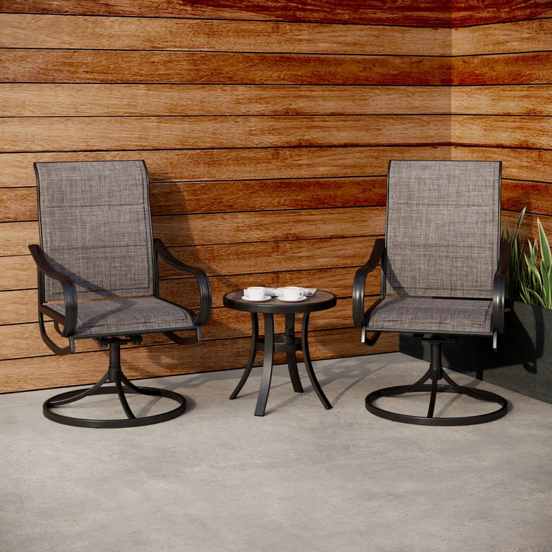 Two Person Outdoor Swivel Chairs With Wood Table Top