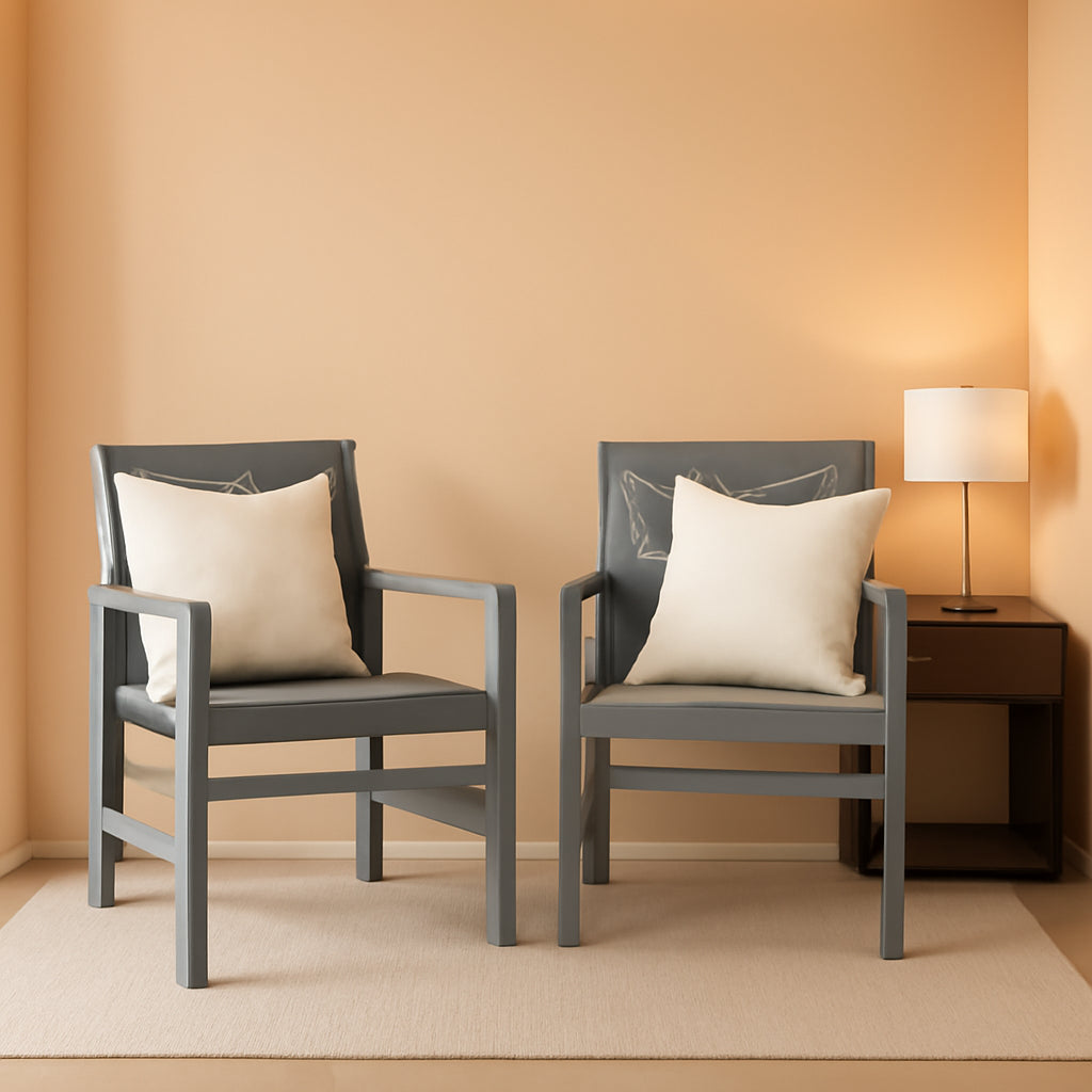 Two Piece Outdoor Patio Chevron Acacia Wood Chair Set All Weather Grey For Garden Poolside Balcony