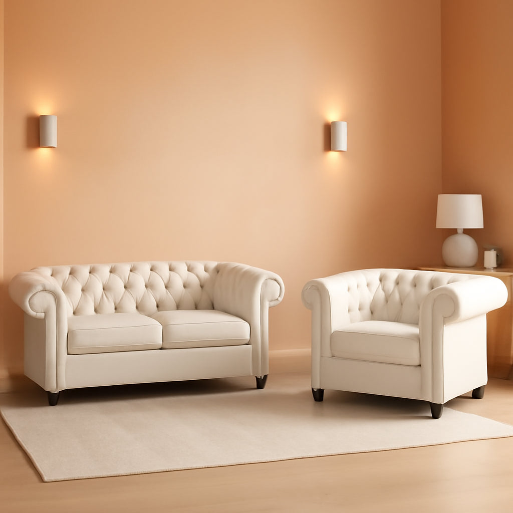 Two Piece Velvet Chesterfield Living Room Set With Scroll Arms And Nailhead Beige Sofa Loveseat