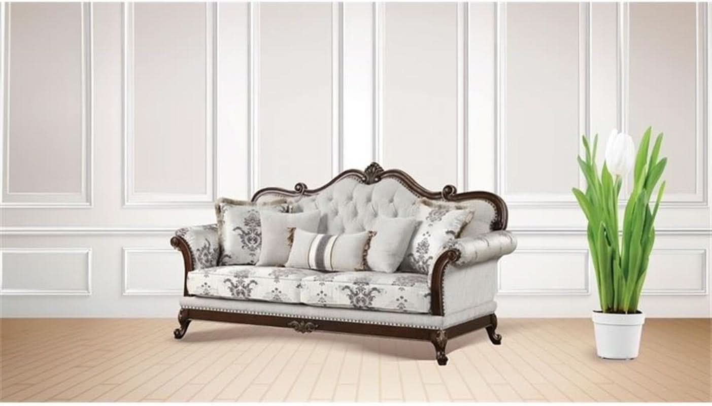 Two-Piece White Button Tufted Living Room Set Modern Style