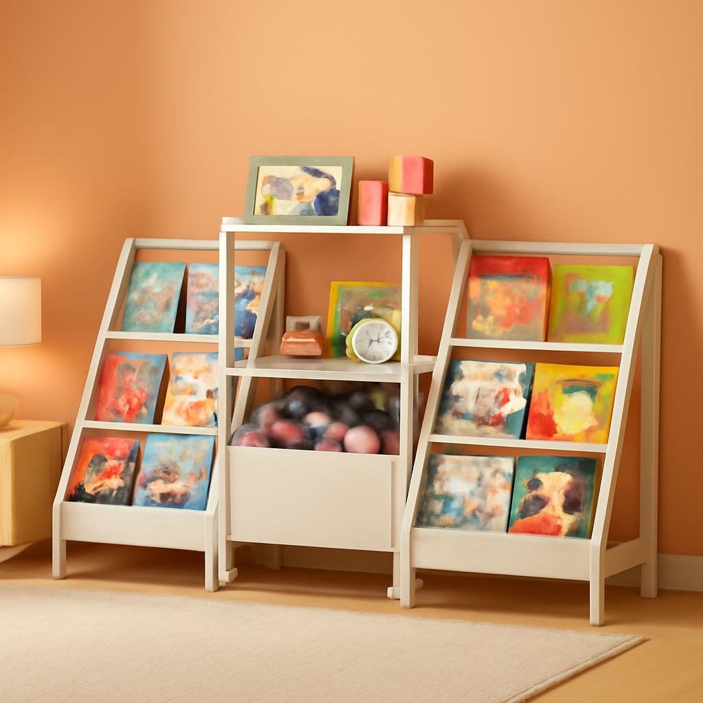 Two Sided Montessori Kids Bookshelf With 6 Tiers Toy Bin