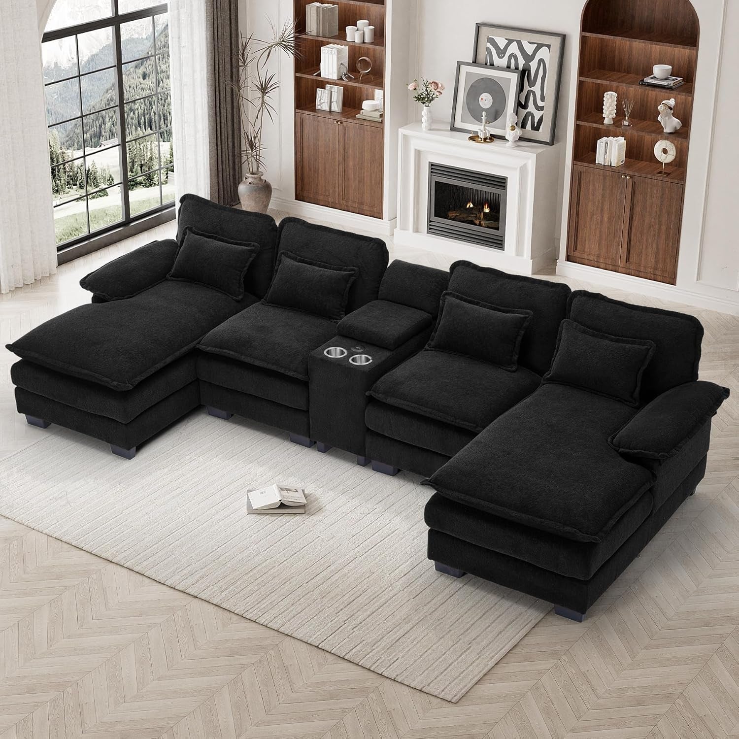 U Shaped Cloud Sectional Sofa with USB Charging Ports