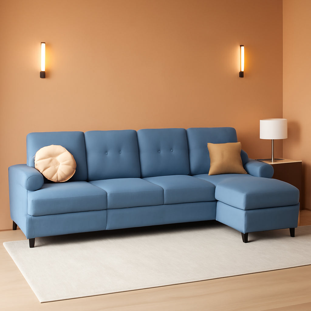 U Shaped Sectional Sofa Blue With High Density Cushions