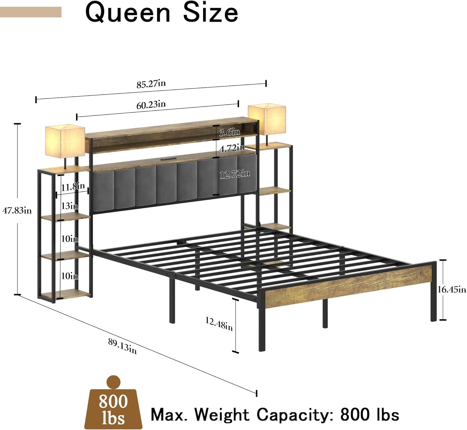 Upholstered Queen Bed Frame With Storage And Charging