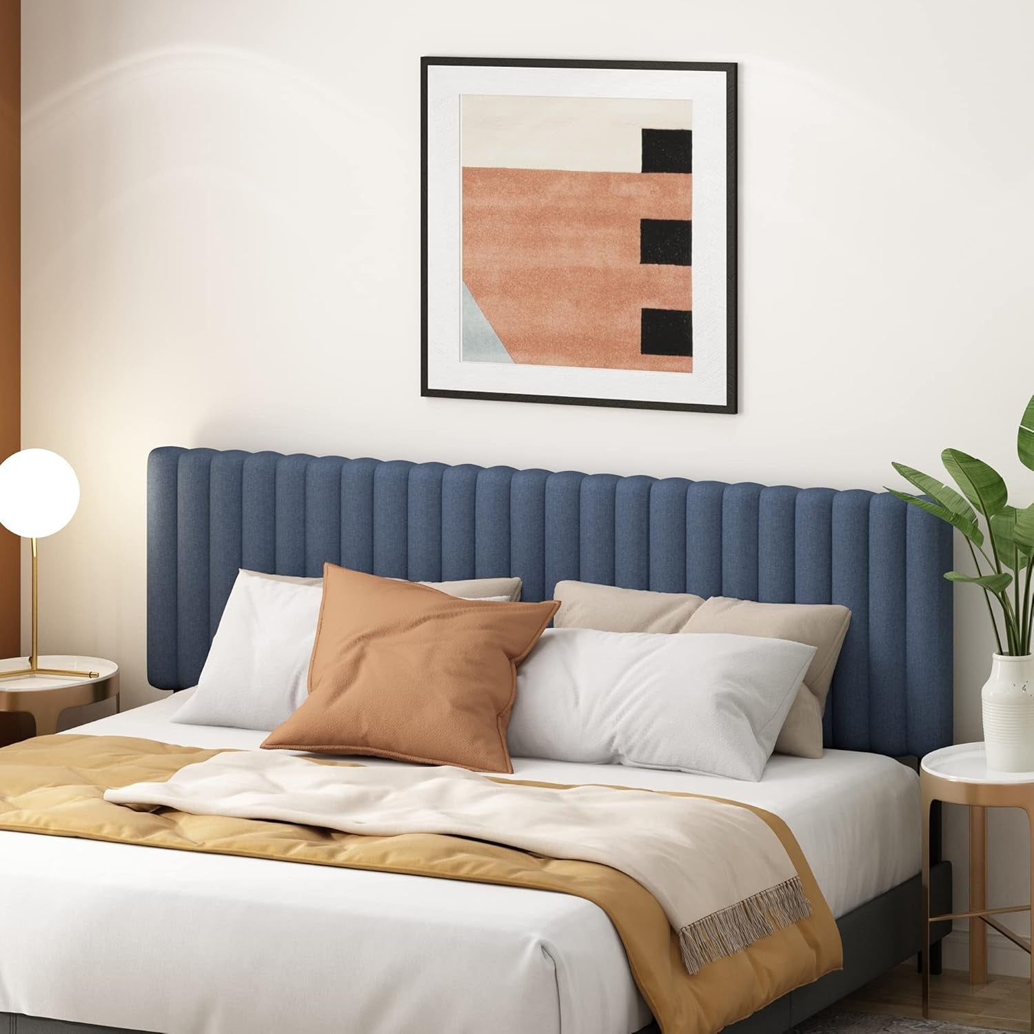 Upholstered Tufted King Headboard in Stylish Denim