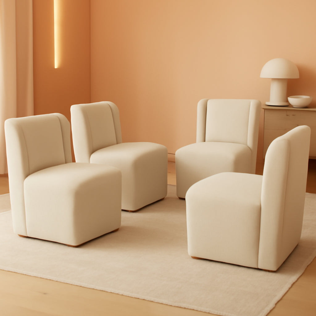 Upholstered Wingback Dining Chair With Removable Casters