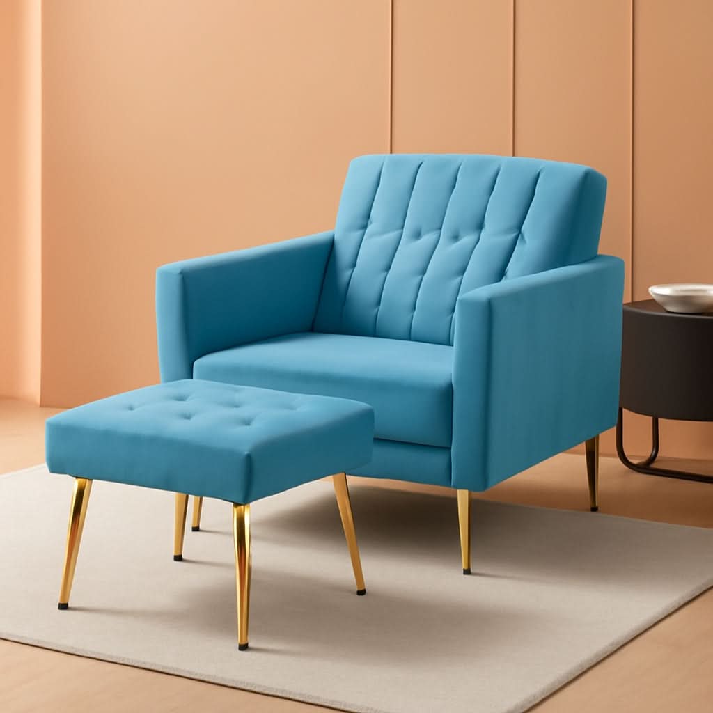 Velvet Adjustable Armchair With Ottoman In Baby Blue