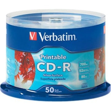 Verbatim Cd-R 700Mb 52X Silver Inkjet Printable - 50Pk Spindle 95005