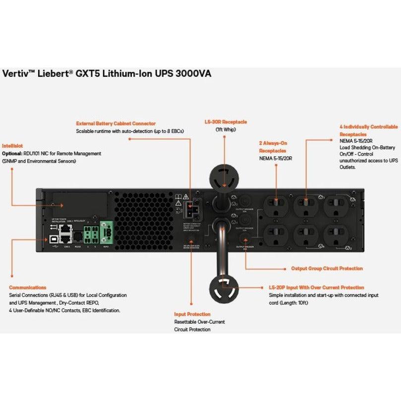 Vertiv Liebert GXT5 Lithium-Ion Online Double Conversion UPS GXT5LI-3000LVRT2UXLN