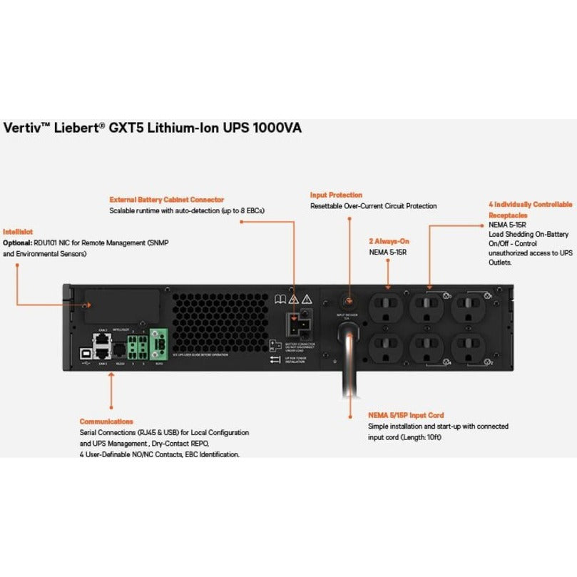 Vertiv Liebert GXT5 Lithium-Ion UPS 1000VA - Enterprise Smart UPS | Tecisoft GXT5LI-1000LVRT2UXLN