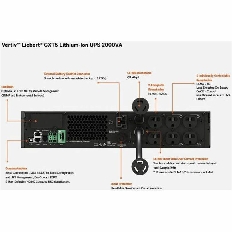 Vertiv™ Liebert® GXT5 Lithium-Ion UPS - 2000VA GXT5LI-2000LVRT2UXL