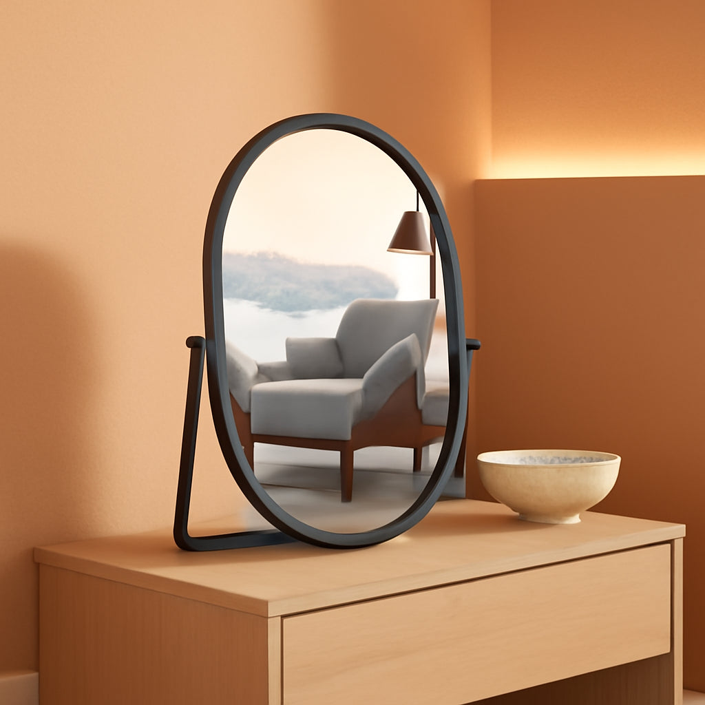 Vintage Bronze Wood Framed Makeup Mirror With 360 Degree Swivel