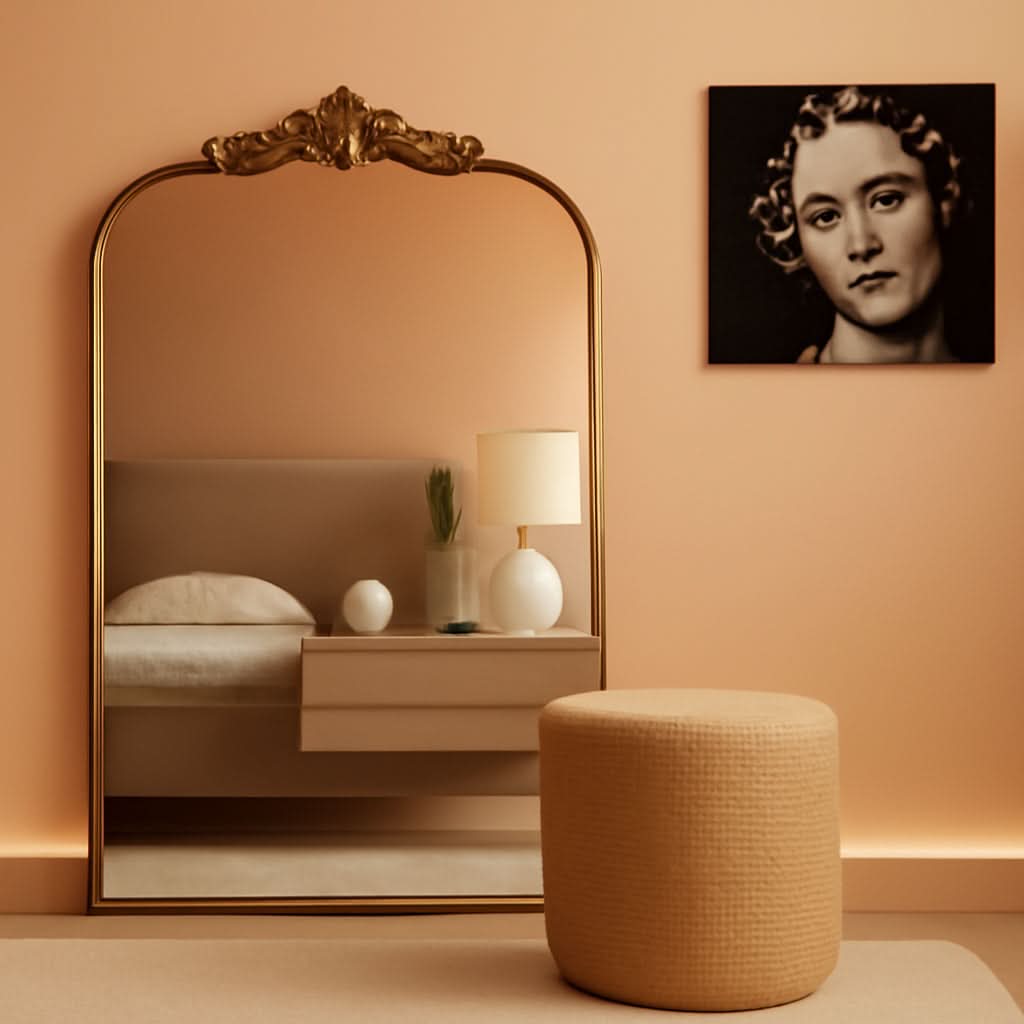 Vintage Gold Mirror 36 By 30 Inch Arched Metal Frame