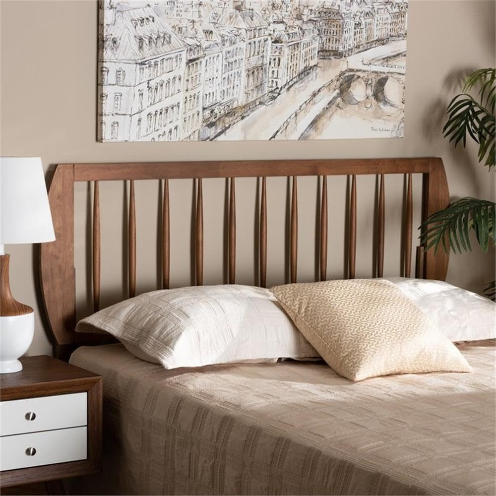 Walnut Finished Wood King Size Headboard with Spindle Design