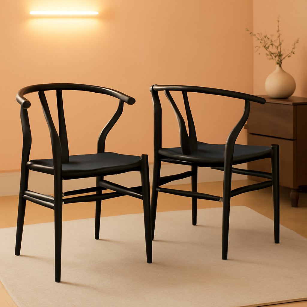 Weave Arm Chair Set 2 Black Y Shaped Backrest Dining Metal
